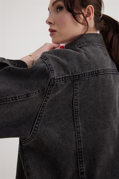 Kadın Yıkama Siyah Denim Ceket BLACK