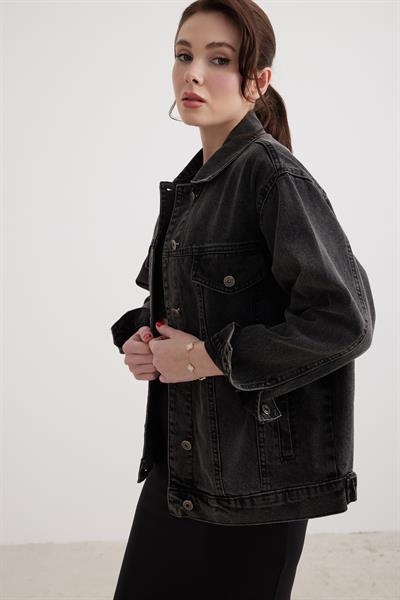 Kadın Yıkama Siyah Denim Ceket BLACK