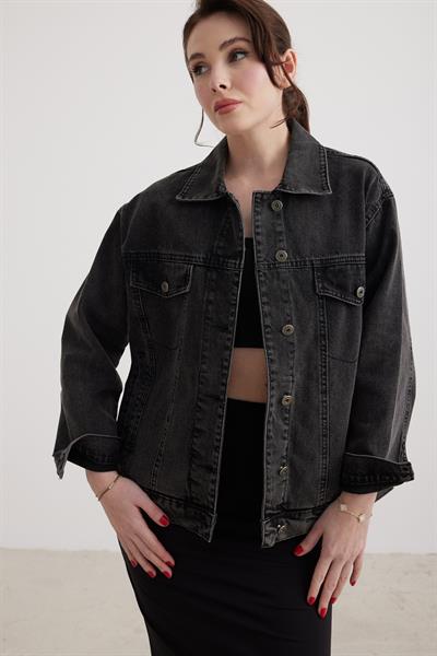 Kadın Yıkama Siyah Denim Ceket BLACK