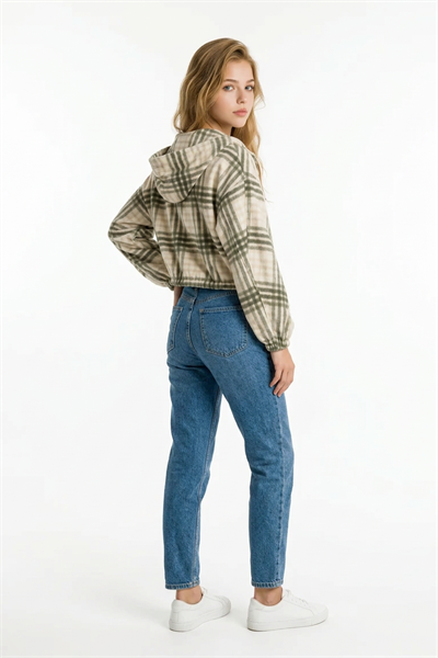 Kapüşonlu Ekose Yağmurluk HAKİ