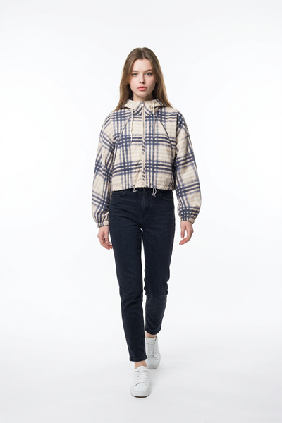 Kapüşonlu Ekose Yağmurluk LACİVERT