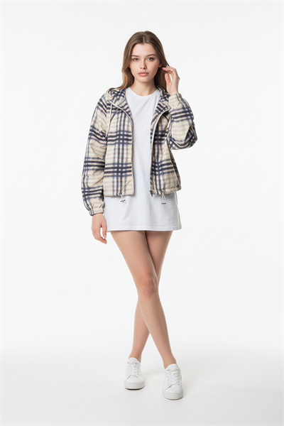 Kapüşonlu Ekose Yağmurluk LACİVERT