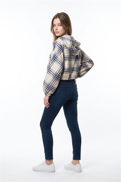 Kapüşonlu Ekose Yağmurluk LACİVERT