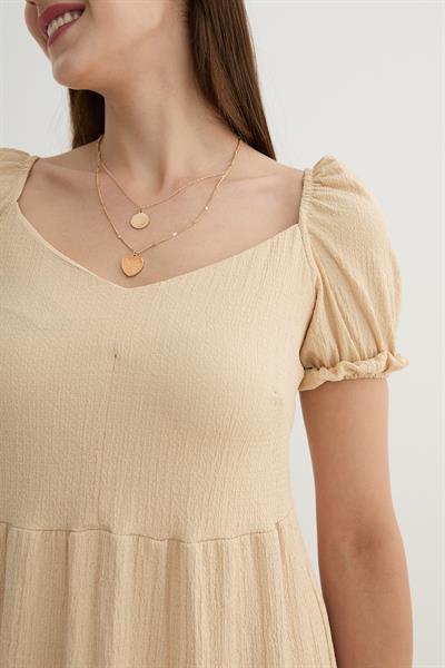 Karpuz Kol Detaylı Kısa Elbise TAŞ