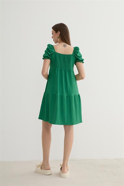 Karpuz Kol Detaylı Kısa Elbise YEŞİL