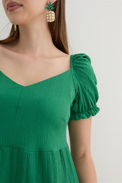 Karpuz Kol Detaylı Kısa Elbise YEŞİL