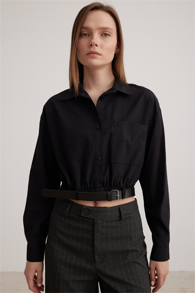 Kemer Detaylı Crop Gömlek SİYAH