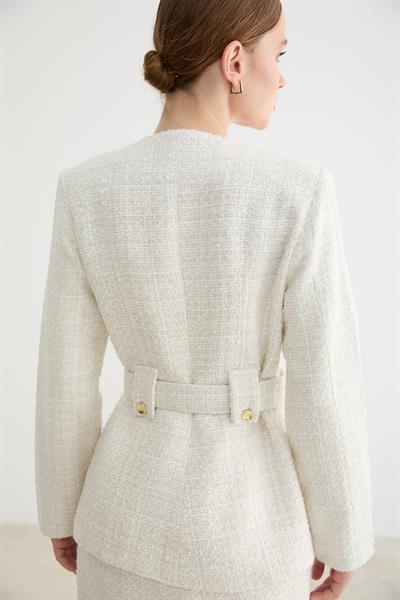 Kemer Detaylı Kadın Ceket EKRU