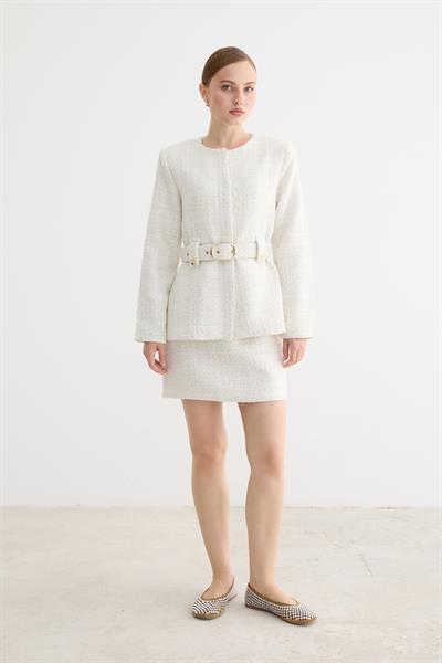 Kemer Detaylı Kadın Ceket EKRU