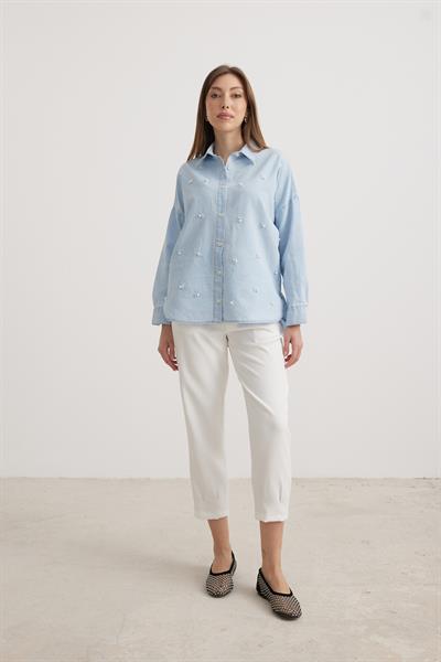 Kemer Detaylı Kadın Pantolon EKRU