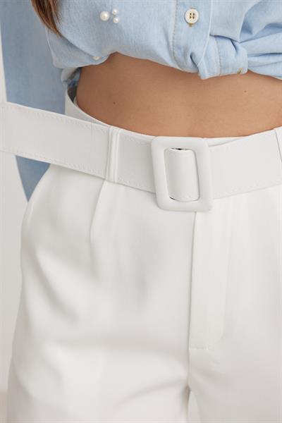 Kemer Detaylı Kadın Pantolon EKRU