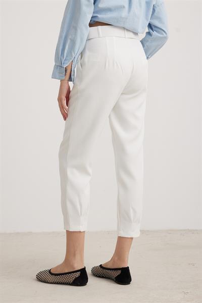 Kemer Detaylı Kadın Pantolon EKRU