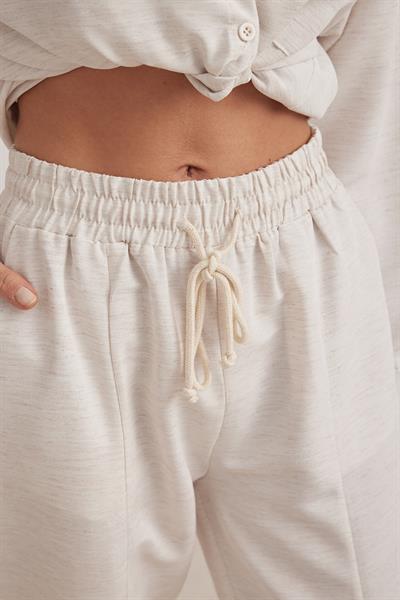 Keten Bağlama Detaylı Kadın Pantolon TAŞ