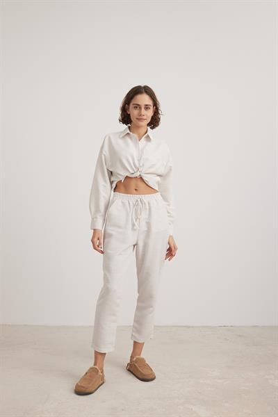 Keten Bağlama Detaylı Kadın Pantolon TAŞ