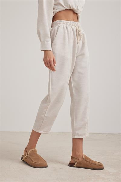 Keten Bağlama Detaylı Kadın Pantolon TAŞ