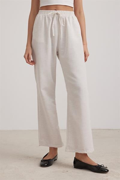 Keten Salaş Bel Lastikli Kadın Pantolon TAŞ