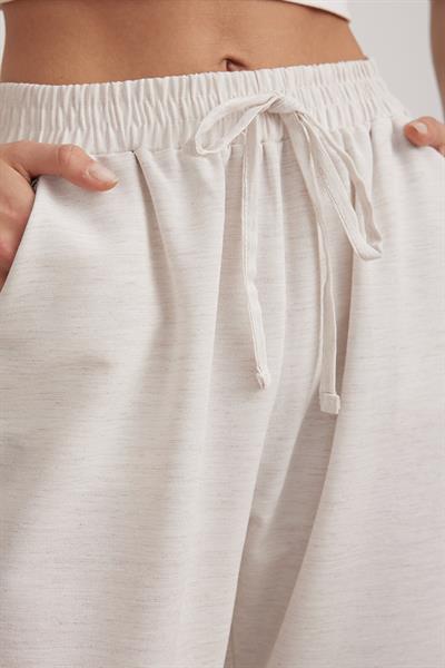 Keten Salaş Bel Lastikli Kadın Pantolon TAŞ