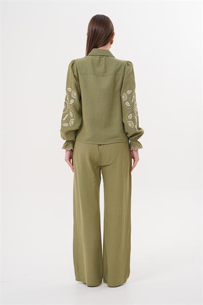 Kol Nakış Detaylı Önü Düğmeli Gömlek HAKİ