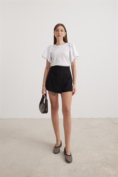 Kol Volanlı Kadın Tshirt BEYAZ