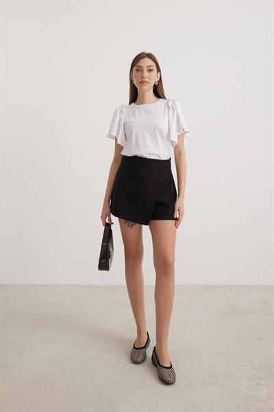 Kol Volanlı Kadın Tshirt BEYAZ