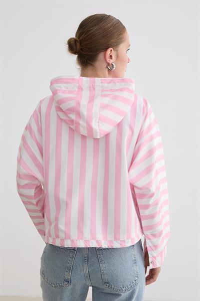 Marine Çizgili Kapüşonlu Ceket PEMBE ÇİZGİLİ