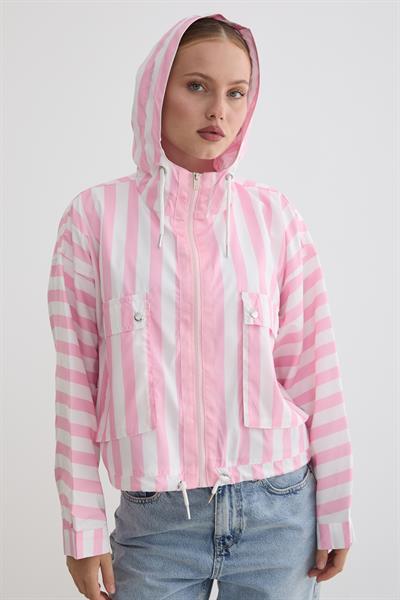Marine Çizgili Kapüşonlu Ceket PEMBE ÇİZGİLİ