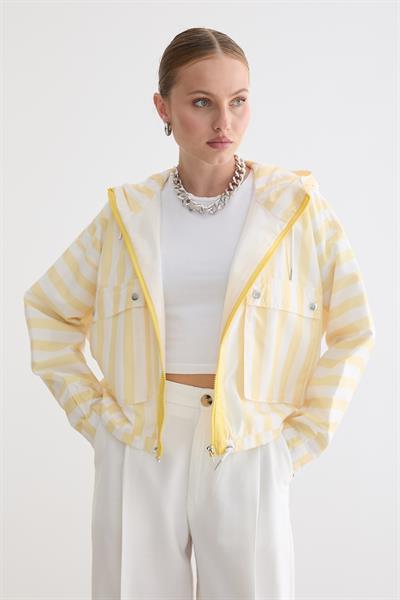 Marine Çizgili Kapüşonlu Ceket SARI ÇİZGİLİ