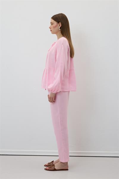 Müslin Salaş Bel Lastikli Kadın Pantolon PEMBE