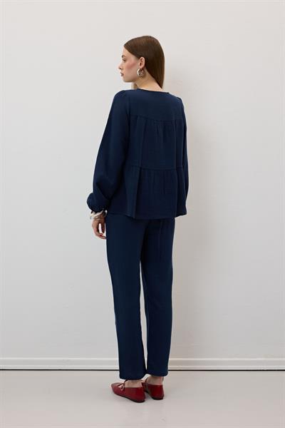 Müslin Salaş Bel Lastikli Kadın Pantolon LACİVERT