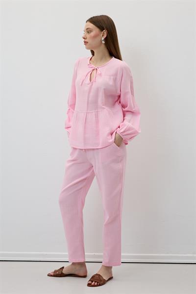 Müslin Salaş Bel Lastikli Kadın Pantolon PEMBE