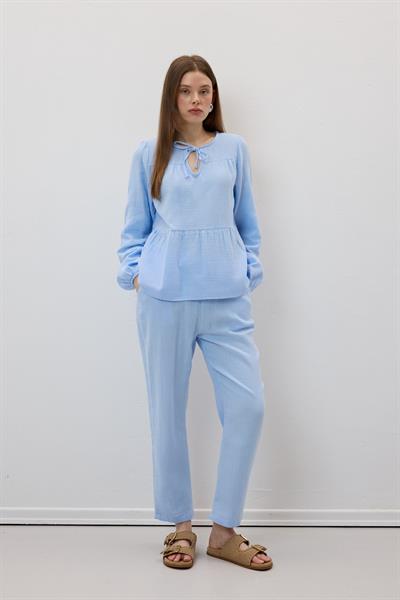 Müslin Salaş Bel Lastikli Kadın Pantolon MAVİ