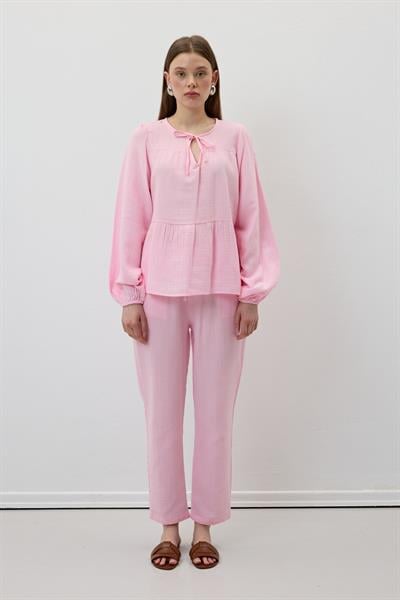 Müslin Salaş Bel Lastikli Kadın Pantolon PEMBE