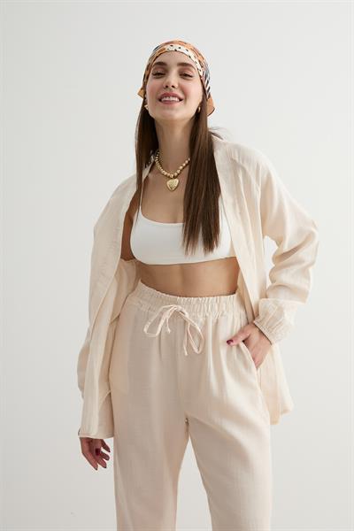 Müslin Salaş Kadın Pantolon TAŞ