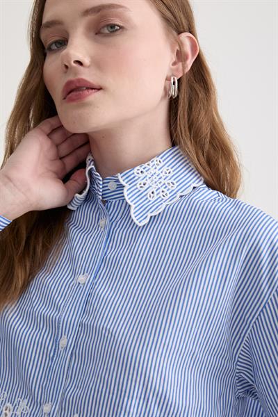 Nakış Detaylı Çizgili Gömlek ÇİZGİLİ