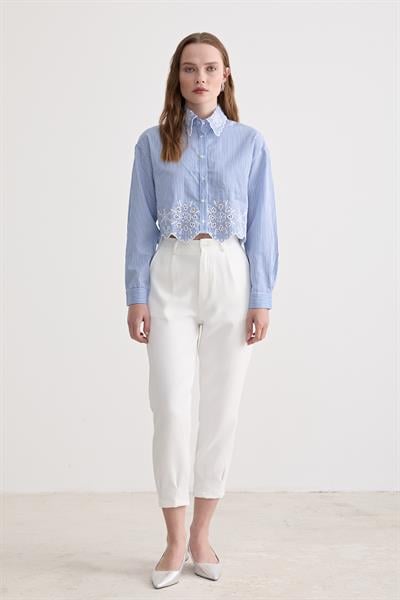 Nakış Detaylı Çizgili Gömlek ÇİZGİLİ