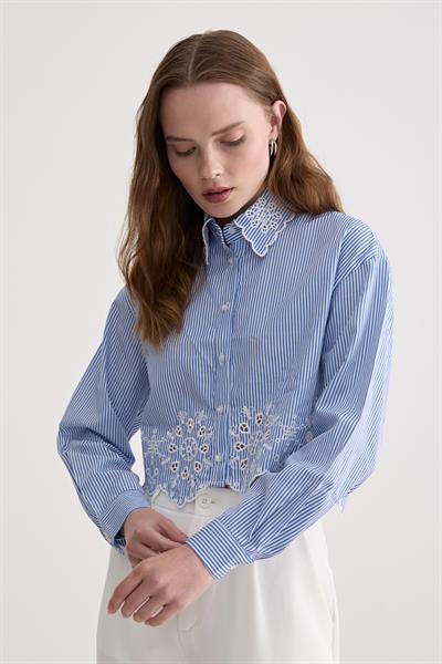 Nakış Detaylı Çizgili Gömlek ÇİZGİLİ