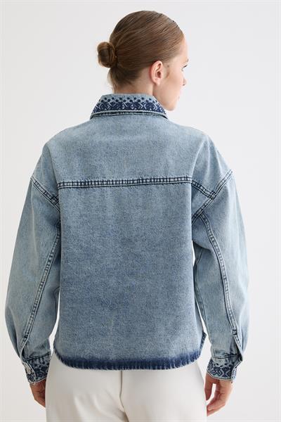 Nakış Detaylı Denim Kot Ceket BLUE