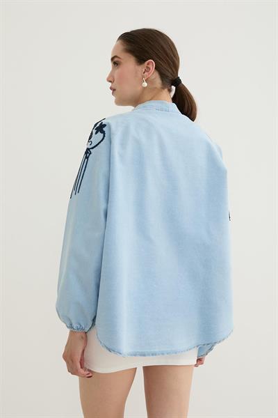 Nakış Detaylı Kot Ceket BUZ MAVİ