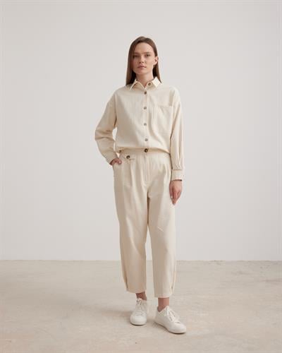 Naturel Kadın Bol Kesim Pantolon TAŞ BALIKSIRTI