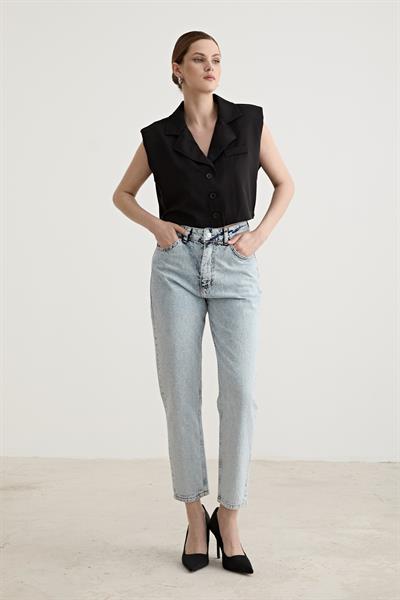 Omuzları Vatka Detaylı Yelek SİYAH