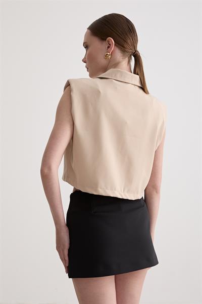 Omuzları Vatka Detaylı Yelek TAŞ