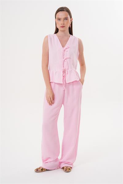 Ön Bağlamalı Kolsuz Bluz PEMBE