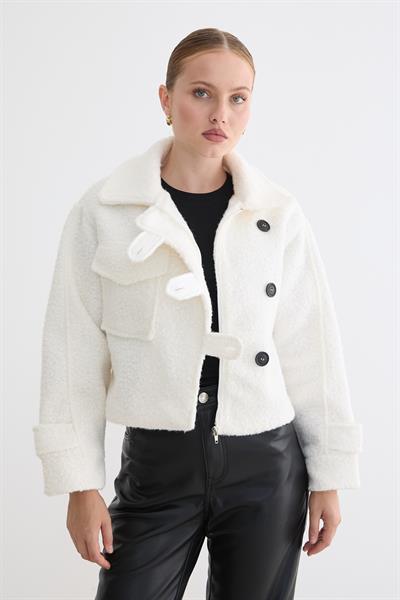 Ön Düğmeli Cep Detaylı Kısa Mont EKRU