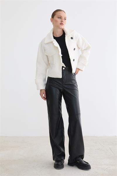 Ön Düğmeli Cep Detaylı Kısa Mont EKRU