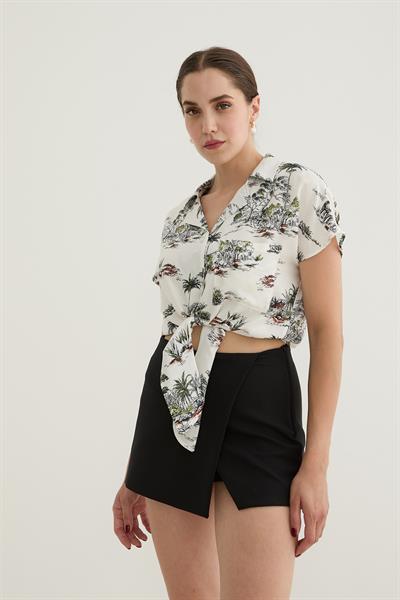 Önden Bağlamalı Kot Gömlek BUZ MAVİ