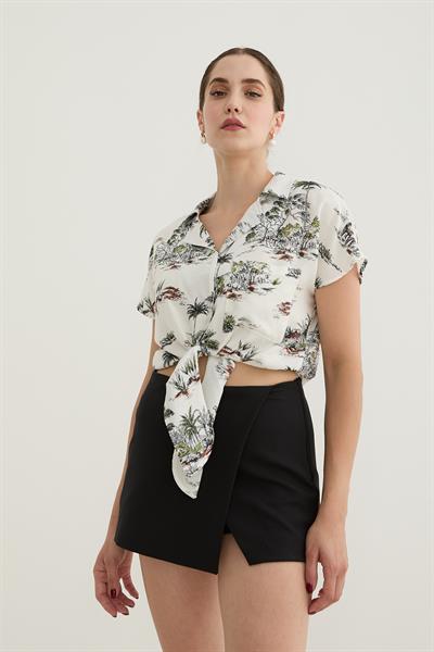 Önden Bağlamalı Kot Gömlek BUZ MAVİ