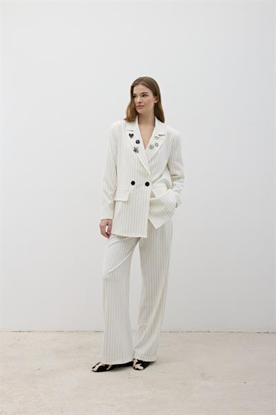 Önü Düğme Detaylı Fermuarlı Pantolon EKRU