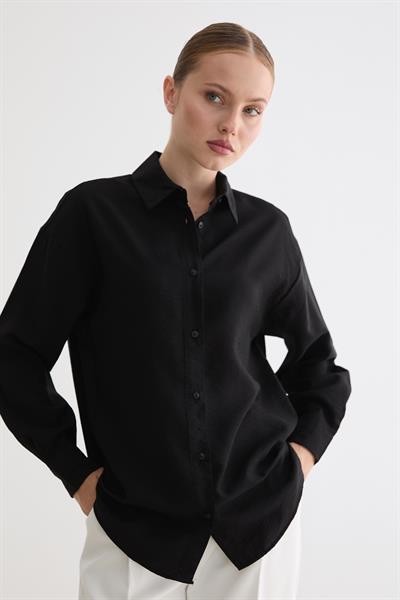 Önü Düğmeli Oversize Modal Gömlek SİYAH