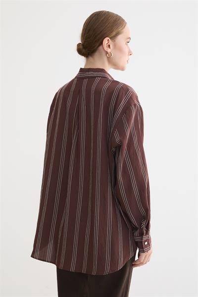 Önü Düğmeli Oversize Viskon Gömlek KAHVE