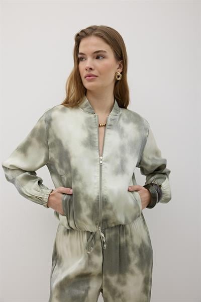 Önü Fermuarlı Saten Ceket HAKİ